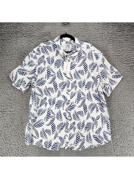 Px Other - PX Shirt Mens XL White & Blue Print Short Sleeve Button Up *NWT*